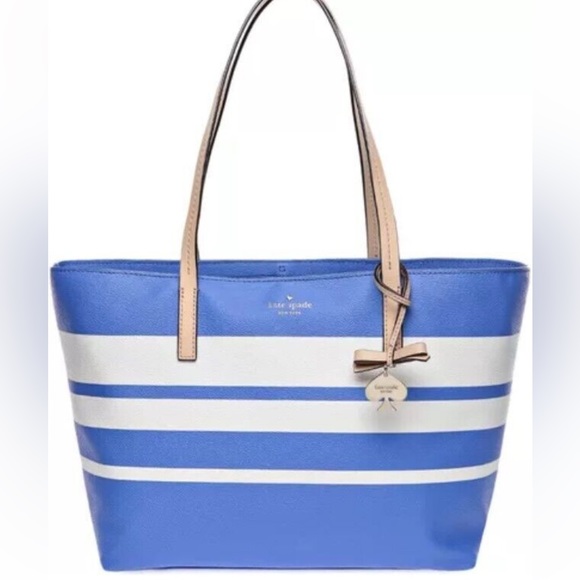 💎♠️ EUC Blue Kate Spade New York Hawthrone Lane Ryan Stripe Shoulder Tote - Picture 1 of 9